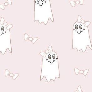 055 - Large scale neutral blush pink Sweet Girl Ghost With Hair Bow for Halloween decor, wallpaper and nursery accessories