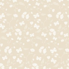 Neutral monotone flowers. Beige wildflowers. Floral kids clothes. Nursery wildflowers.