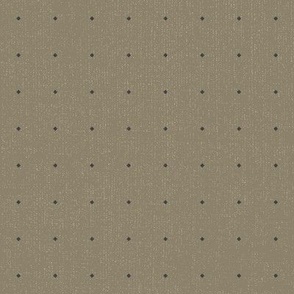 Small scale square tiles in grid forming polka dots in dark grey and earthy tan - dotted pattern on linen textured solid for simple minimalist, bold boho or classic luxurious interior or for neutral christmas or cute nursery and suitable for masculine aud