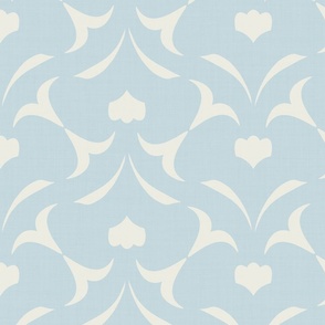 L| Elegant Polar Sky Blue slight Textured Abstract Spade-Shaped motif on white dove