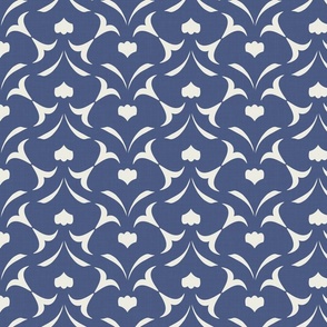 M| Elegant Blue Nova slight Textured Abstract Spade-Shaped motif on Pristine white