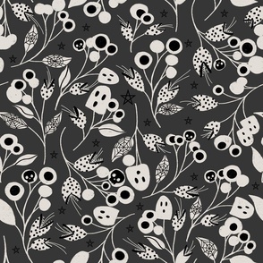 Halloween Botanical Witch Ghost Floral Black