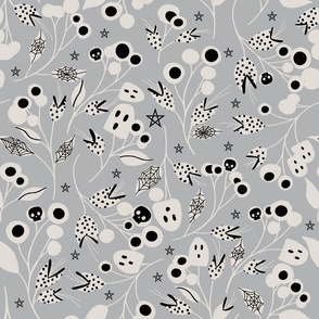 Halloween Botanical Witch Ghost Floral Grey 