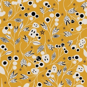 Halloween Botanical Witch Ghost Floral Yellow 