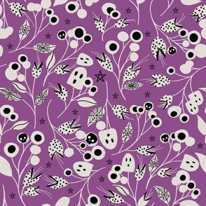 Halloween Botanical Witch Ghost Floral Violet 