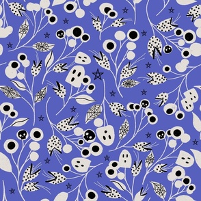 Halloween Botanical Witch Ghost Floral Blue