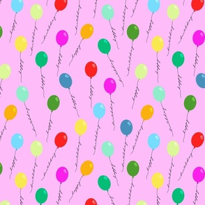 Happy birthday balloons with wording on black string - colorful with violet pink background – medium (M) Scale – playful and colorful for party and fun interior styles from juvenil, modern to eclectic 