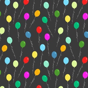 Happy birthday balloons with wording on black string - colorful with dark background – medium (M) Scale – playful and colorful for party and fun interior styles from juvenil, modern to eclectic 