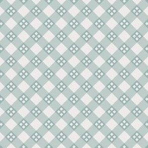 Celadon and Ivory White Diagonal Gingham Plaid - 1" Wide Repeat