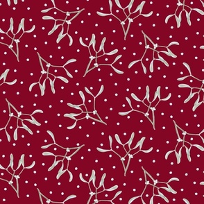 (L) Watercolour mistletoe on cranberry red  naturalchristmascc large 12 inch 