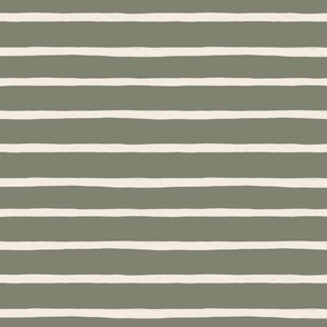 Horizontal hand-drawn stripes in sage green (M)