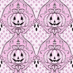 Cottagecore spooky Halloween ghosts and pumpkins coquette pink black white
