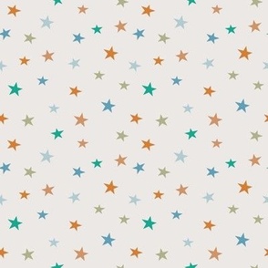 Retro Stars in blue, rust, teal and celadon on eggshell white (sm)
