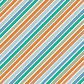 Retro Diagonal Stripes in blue, rust, teal and celadon on eggshell white (sm)