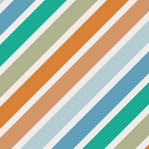 Retro Diagonal Stripes in blue, rust, teal and celadon on eggshell white (lg)