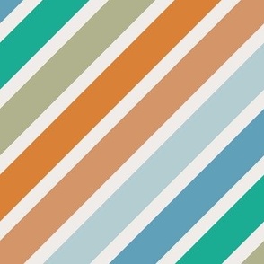 Retro Diagonal Stripes in blue, rust, teal and celadon on eggshell white (xl)