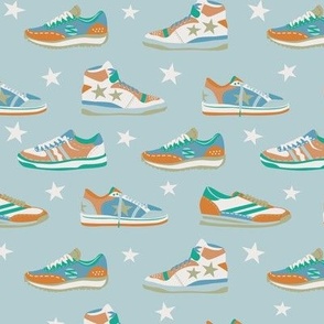 Retro Sneakers and Stars on light blue (lg)