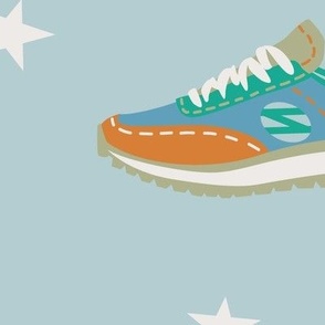 Retro Sneakers and Stars on light blue (xl)