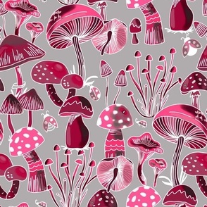 Mushrooms Collection - Dark Red & Gray - S 