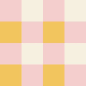 Kitschy-retro-vintage-daydream-comforting-yellow-beige-rose-pink-gingham-checked-pattern-XL-jumbo-wallpaper