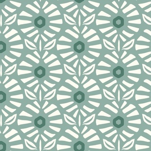 Retro Abstract Geometric Flowers in Green and White