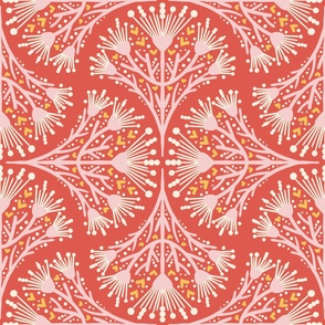 Happy-Romantic-Vintage-Daydream-Flowers-pink-white-yellow-on-coral-red-XL-jumbo