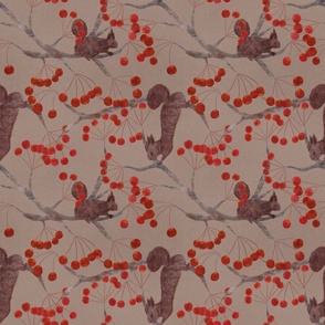 Squirrels and Red berry Small-Moca Brown