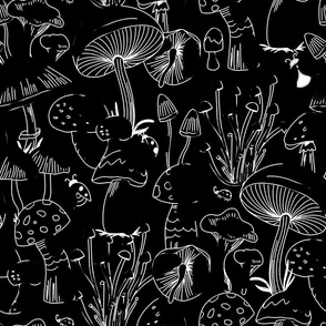 Mushrooms Collection - Black & White Lineart - M