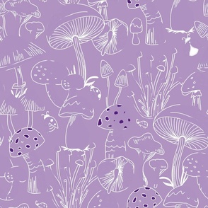 Mushrooms Collection - Purple Pastel & White Line art - M