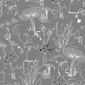 Mushrooms Collection - White & gray Lineart - M