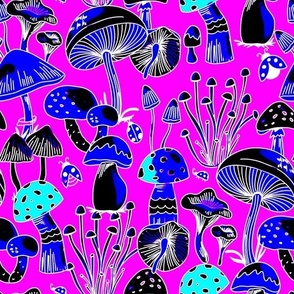 Mushrooms Collection - Magenta & Blue - S 