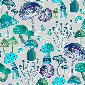 Mushrooms Collection - Cyan, Blue, Green & gray - S 