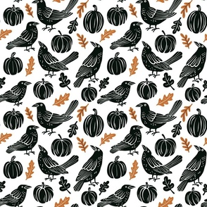 Blockprint Black Crows And Autumn Leaves