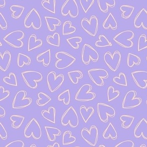 Minimalist triple outline hearts - freehand heart shape tossed valentine's day design peach on lilac neon retro nineties palette 