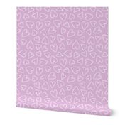 Minimalist triple outline hearts - freehand heart shape tossed valentine's day design white on soft lilac pink vintage  