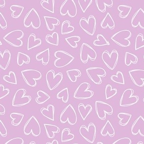 Minimalist triple outline hearts - freehand heart shape tossed valentine's day design white on soft lilac pink vintage  