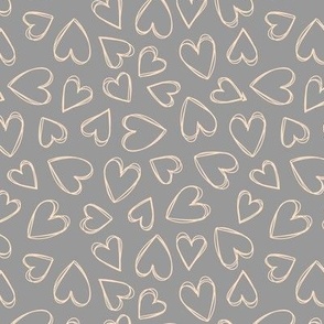 Minimalist triple outline hearts - freehand heart shape tossed valentine's day design peach cream on gray 