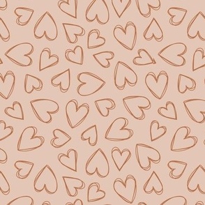 Minimalist triple outline hearts - freehand heart shape tossed valentine's day design vintage caramel on beige 
