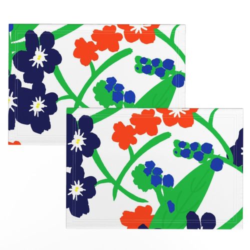 Forget Me Not Flowers Silhouette Floral Garden Blooms In Red, White And Blue With Grass Green Summer July 4th Independence Day Patio Picnic Party Swedish Swiss Scandi Retro Modern Cottagecore Country Farmhouse Meadow Blossom Floral