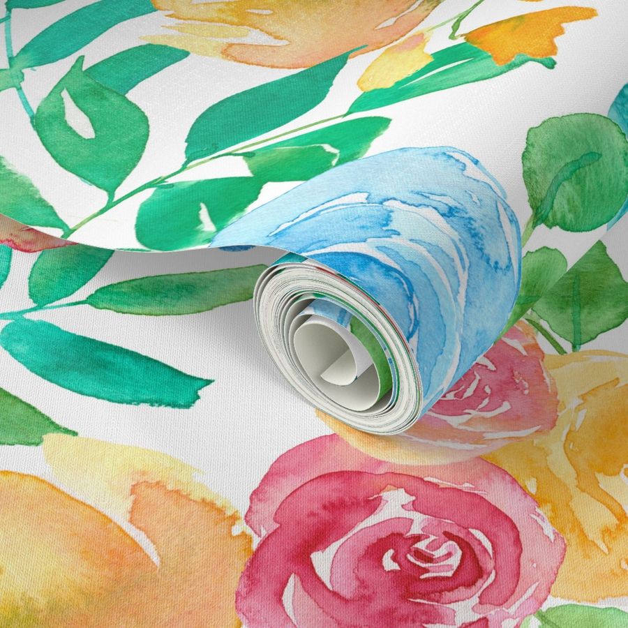 Damask rose garden watercolor florals