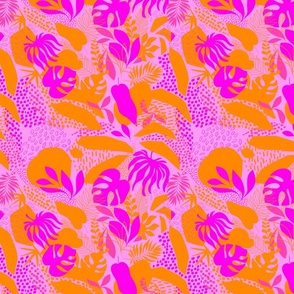 (XS) Tropical Foliage - Retro Boho Neon Pink and Orange