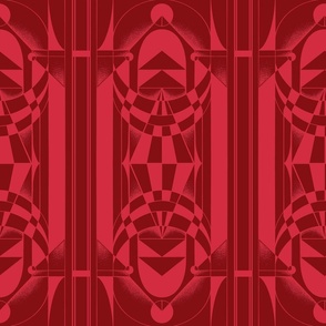 Geometric Art Deco Bold Graphic Print Hand-drawn in Light & Dark Red 