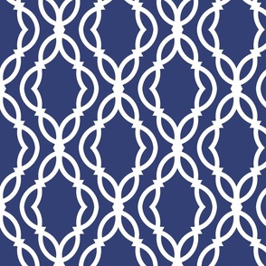 Elegant Moroccan Trellis in Navy Blue and White - 8" Wide Repeat