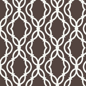 Elegant Moroccan Trellis in Sepia and White with Benjamin Moore Paint Colors: Mississippi Mud and Chantilly Lace - 8" Wide Repeat