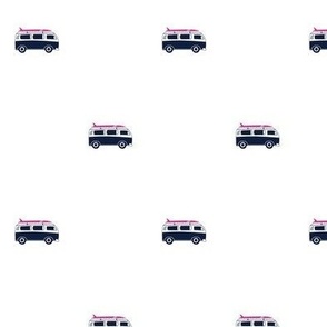 Navy Blue Classic Surf Bus with Hot Pink Surfboard -Medium Scale -