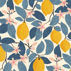 {Textured} Lemon Tree - Day, Cream & Blue (XL)
