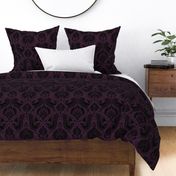 Fancy Damask with Animals - Black on Dark Aubergine