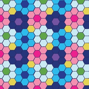 Modern Bold Hand-Drawn Hexagon in Blue Purple Pink Light Blue and Yellow