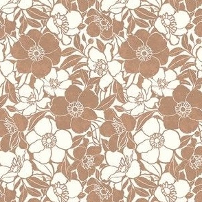 Extra Small Vintage floral - Caramel Taupe and Natural White - glam retro flowers - floral wallpaper - bold two color multidirectional fabric texture - classic bedding wedding fall flowers Christmas floral