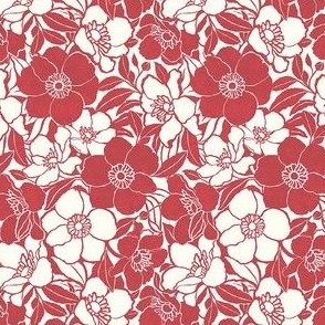 Extra Small Vintage floral - Christmas Pink and Natural White - glam retro flowers - floral wallpaper - bold two color multidirectional fabric texture - classic bedding flowers Christmas floral
